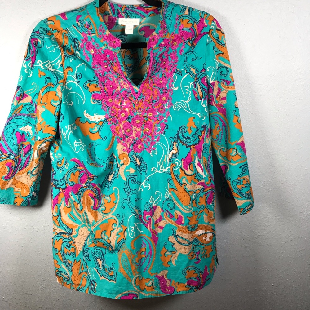 Charter Club teal and pink tunic size 6 petite